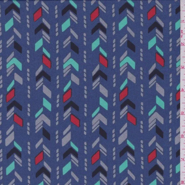 1 YD PC-Medium Blue Arrow Stripe Crepe de Chine Fabric