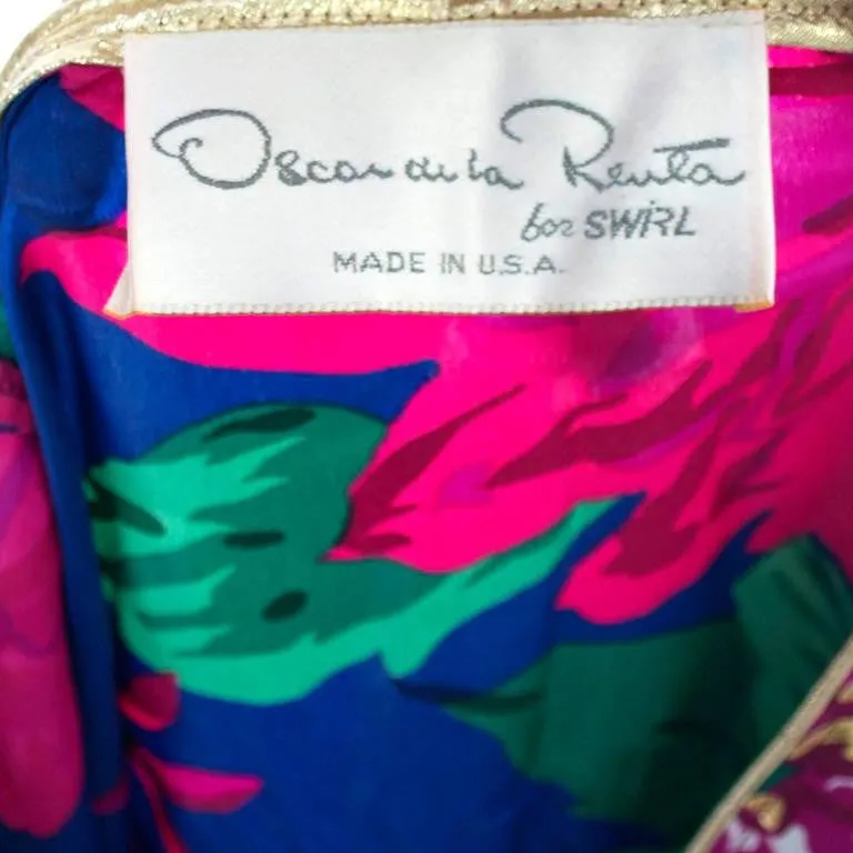 1980s Oscar de la Renta Floral Vintage Caftan Metallic Gold Mumu Hostess Loungewear
