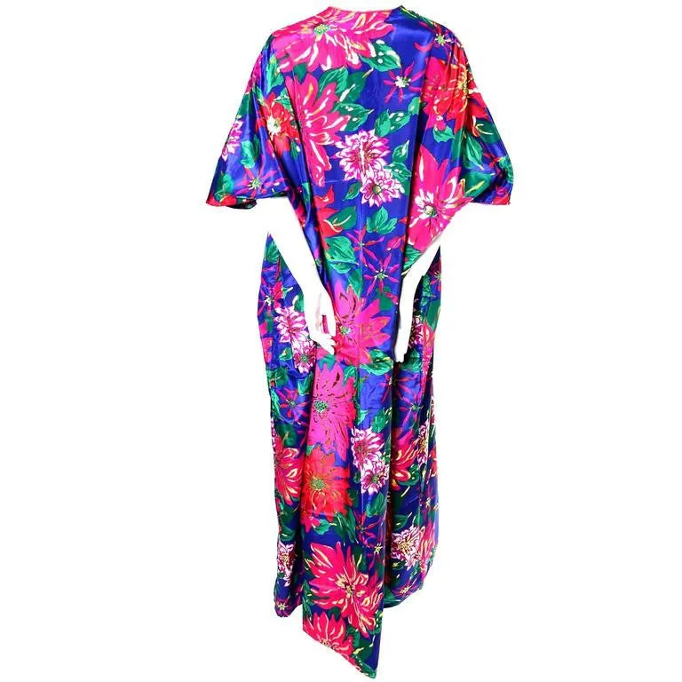 1980s Oscar de la Renta Floral Vintage Caftan Metallic Gold Mumu Hostess Loungewear
