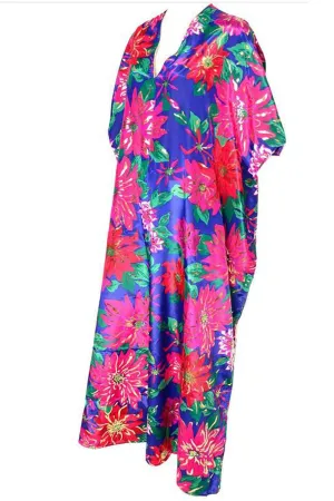 1980s Oscar de la Renta Floral Vintage Caftan Metallic Gold Mumu Hostess Loungewear