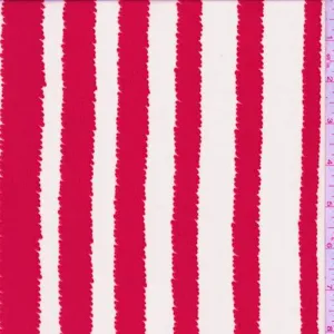 2 YD PC-Bright Red/White Jagged Stripe Crepe De Chine Fabric