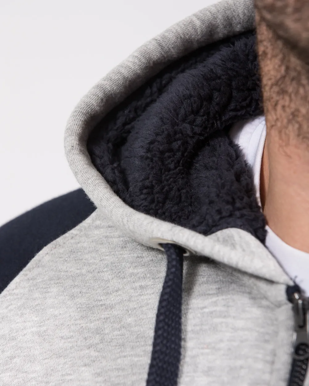2t Zip Up Raglan Tall Sherpa Hoodie (navy/grey)
