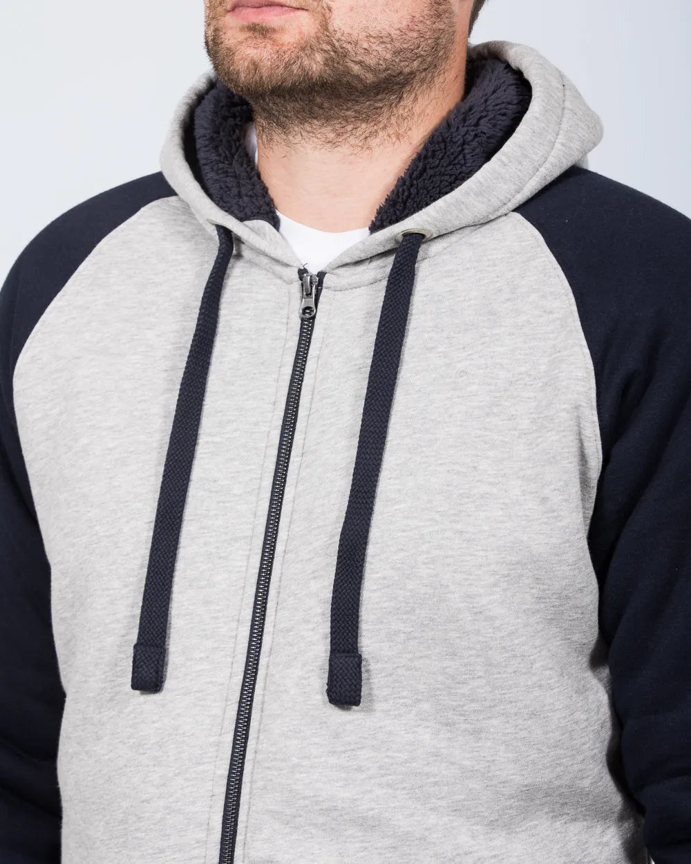 2t Zip Up Raglan Tall Sherpa Hoodie (navy/grey)