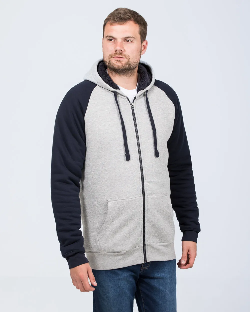 2t Zip Up Raglan Tall Sherpa Hoodie (navy/grey)