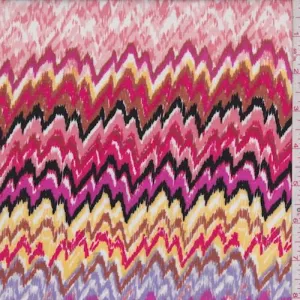 3 YD PC-Coral/Fuchsia Flamestitch Chevron Rayon Challis Fabric