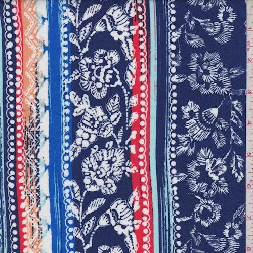3 YD PC-Violet Blue Wallpaper Deco Stripe Rayon Challis Fabric