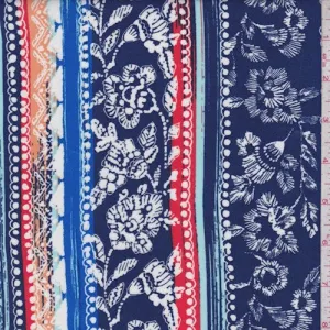 3 YD PC-Violet Blue Wallpaper Deco Stripe Rayon Challis Fabric