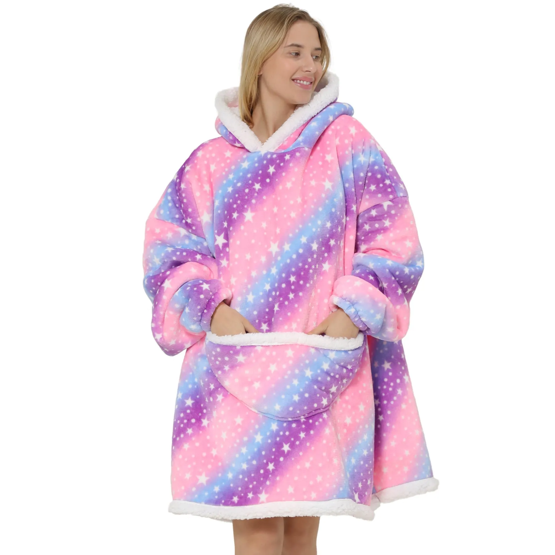 Adults Pink and Purple Oversized Plush Blanket Hoodie