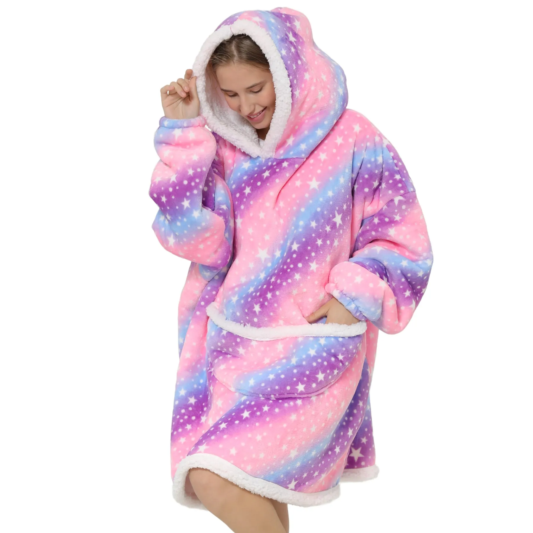 Adults Pink and Purple Oversized Plush Blanket Hoodie