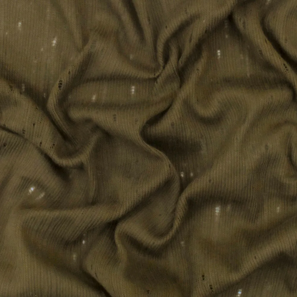 Army Olive Open Hole Cotton 1x1 Rib Knit Fabric