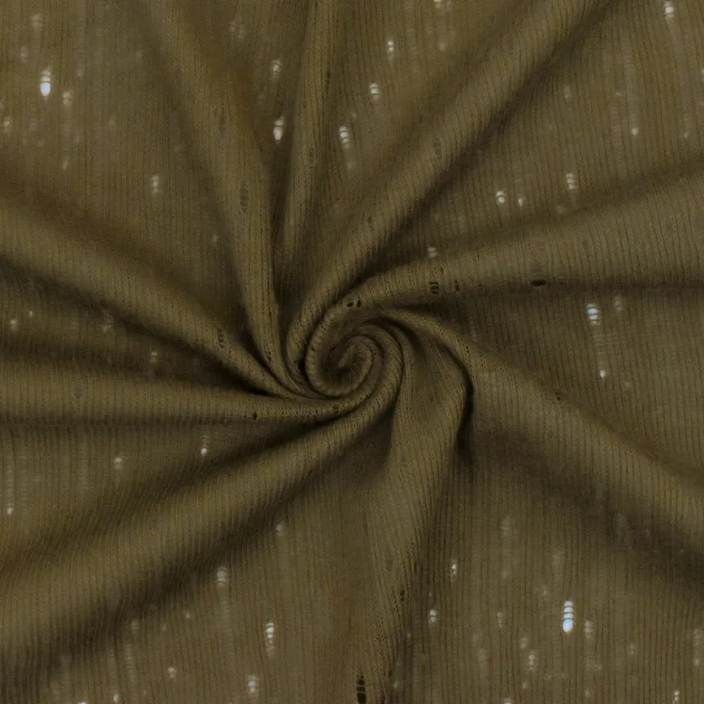 Army Olive Open Hole Cotton 1x1 Rib Knit Fabric