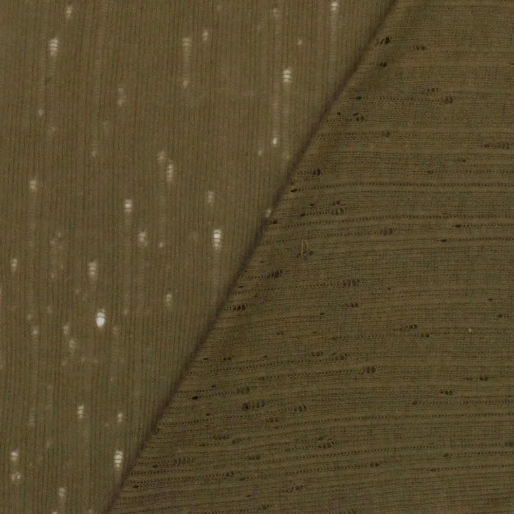 Army Olive Open Hole Cotton 1x1 Rib Knit Fabric