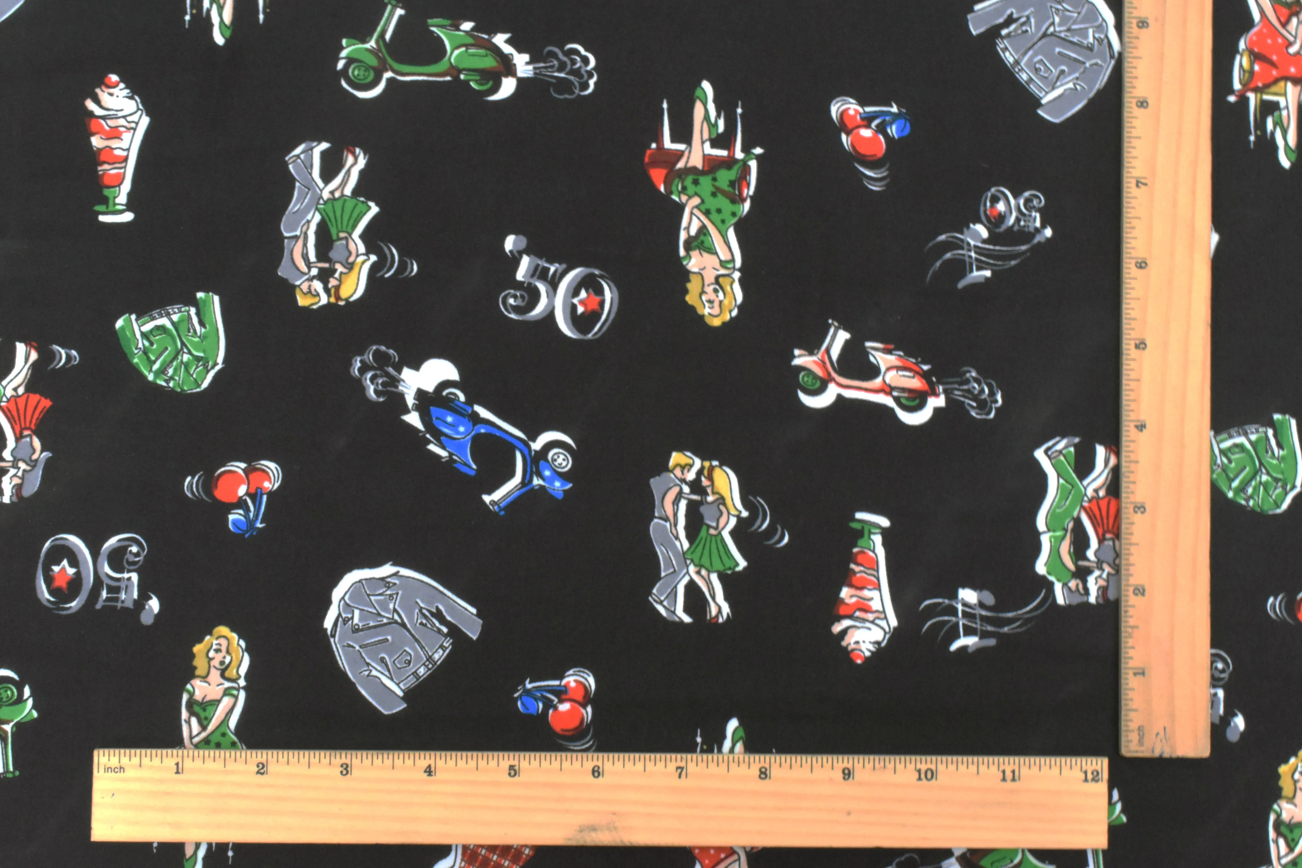 Basic Black-White-Multi Fashion Cartoon Printed Chiffon Woven Fabric