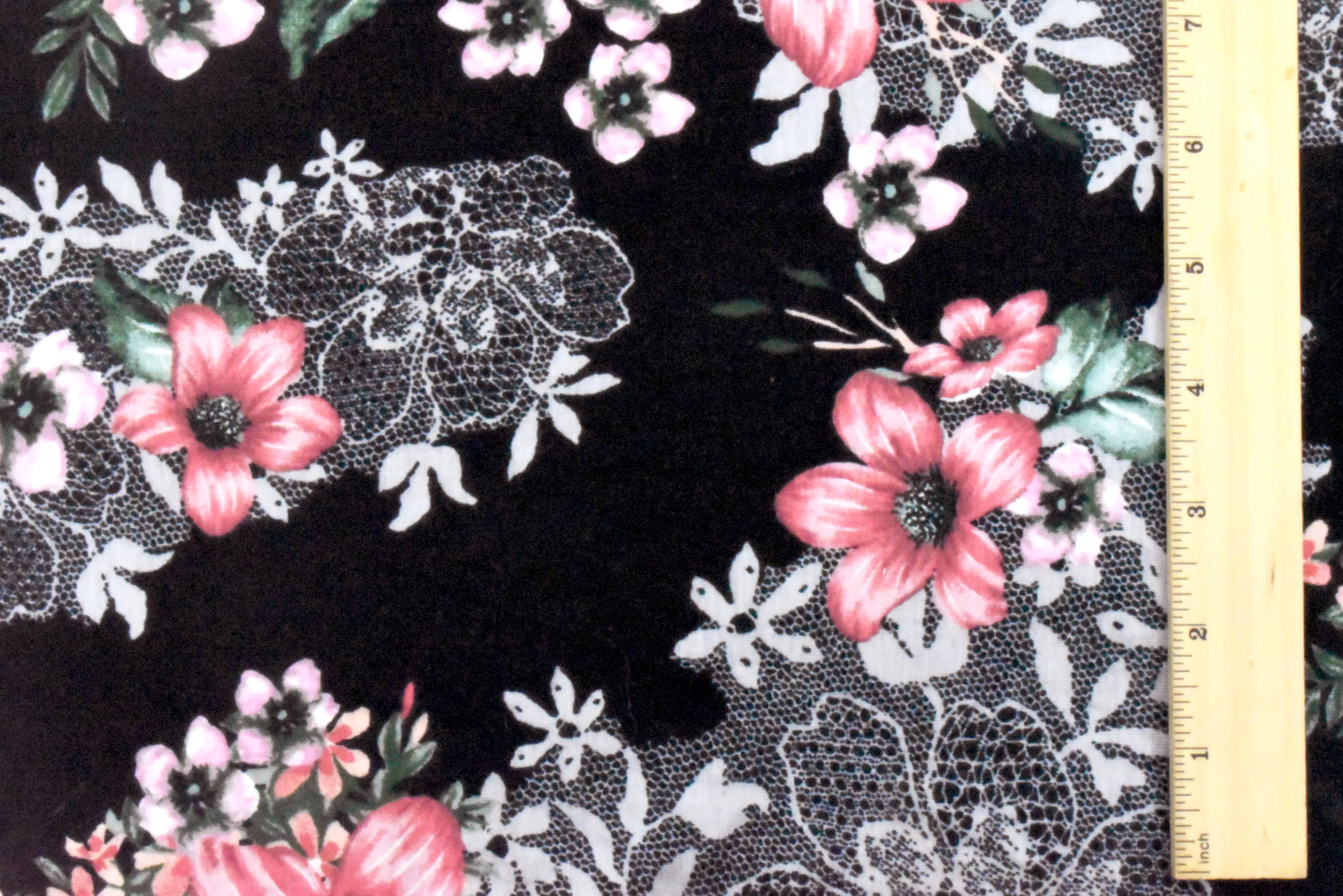 Black-Pink-Multi Floral Printed Stretch Double Brushed Jersey Knit Fabric