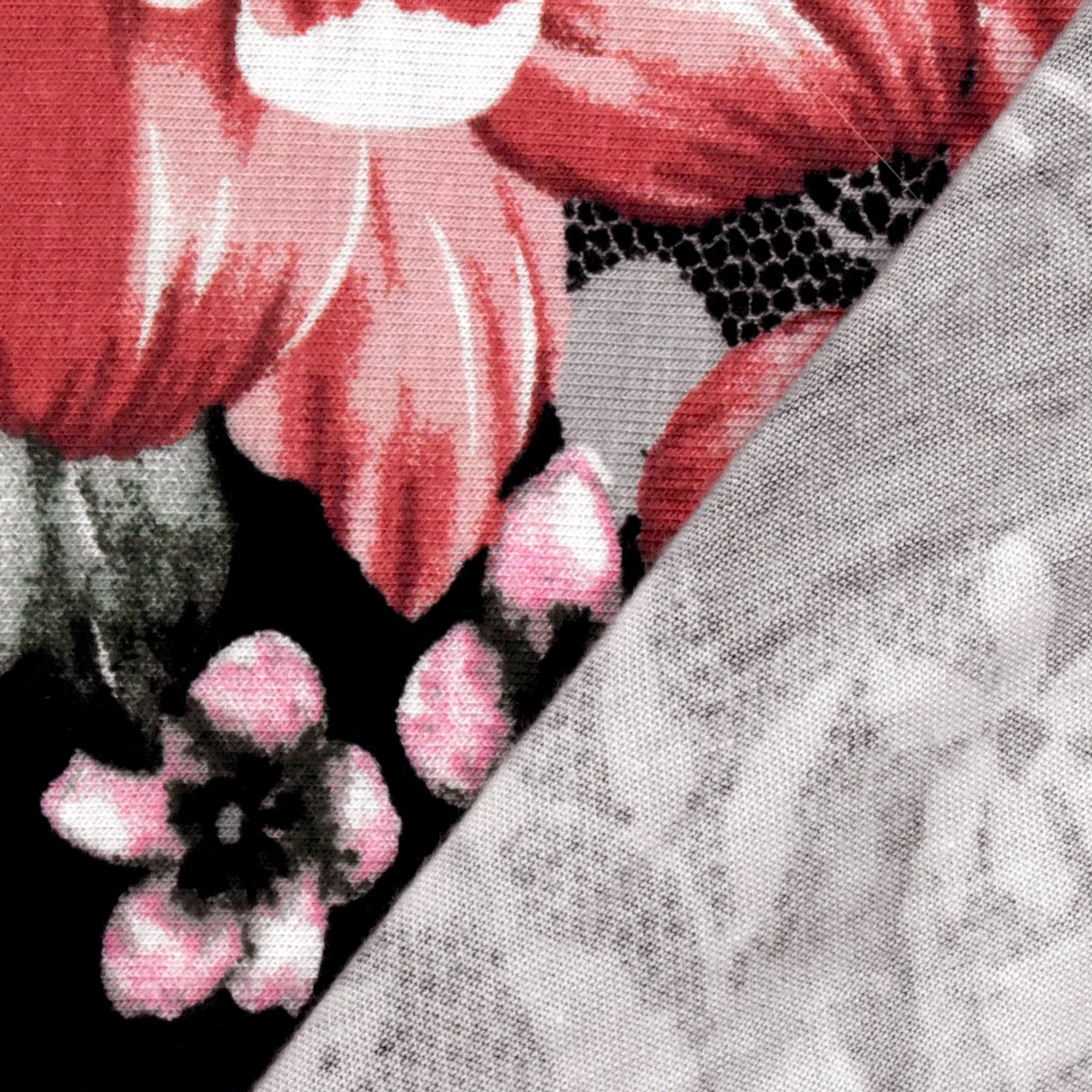 Black-Pink-Multi Floral Printed Stretch Double Brushed Jersey Knit Fabric
