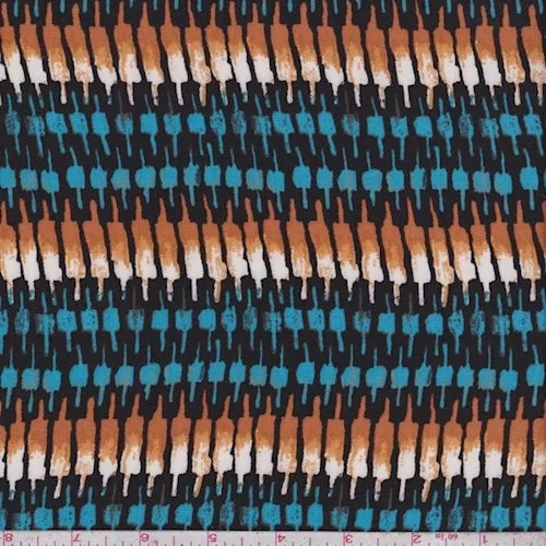 Black/Aqua/Gold Deco Stripe Rayon Challis Fabric