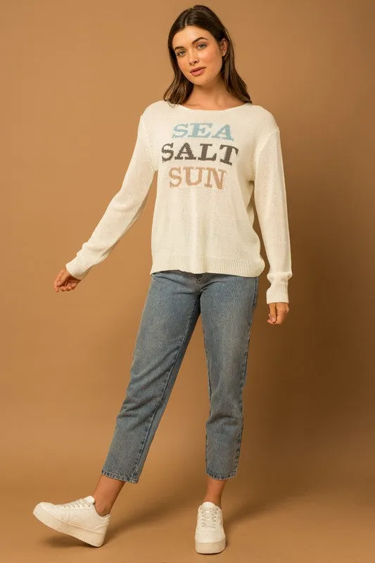 Bohemian Round Neck Long Sleeve Sea Salt Sun Sweater