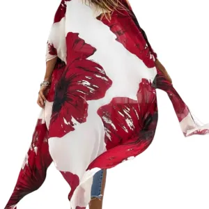 Bold Red Floral Kimono Robe