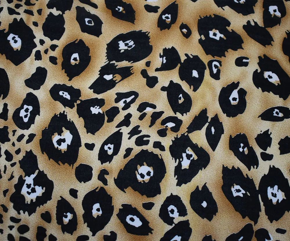 Brown-Black-White Abstract Leopard Printed Poly Chiffon Woven Fabric