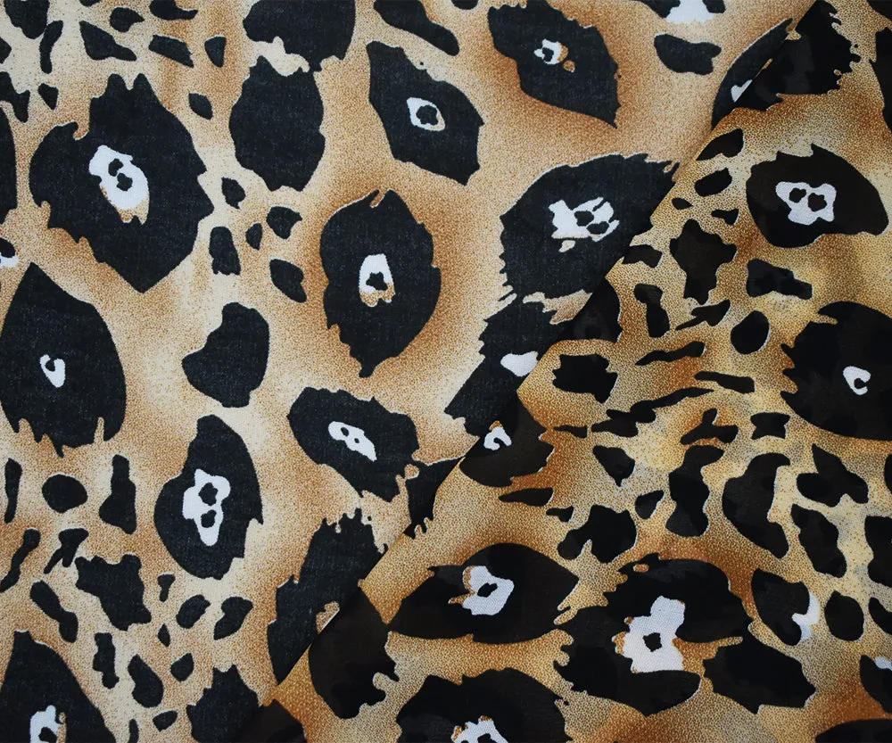 Brown-Black-White Abstract Leopard Printed Poly Chiffon Woven Fabric