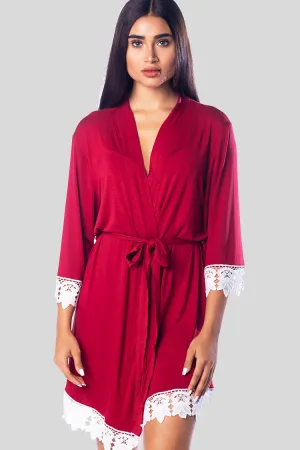 Burgundy Modal Lace Robe