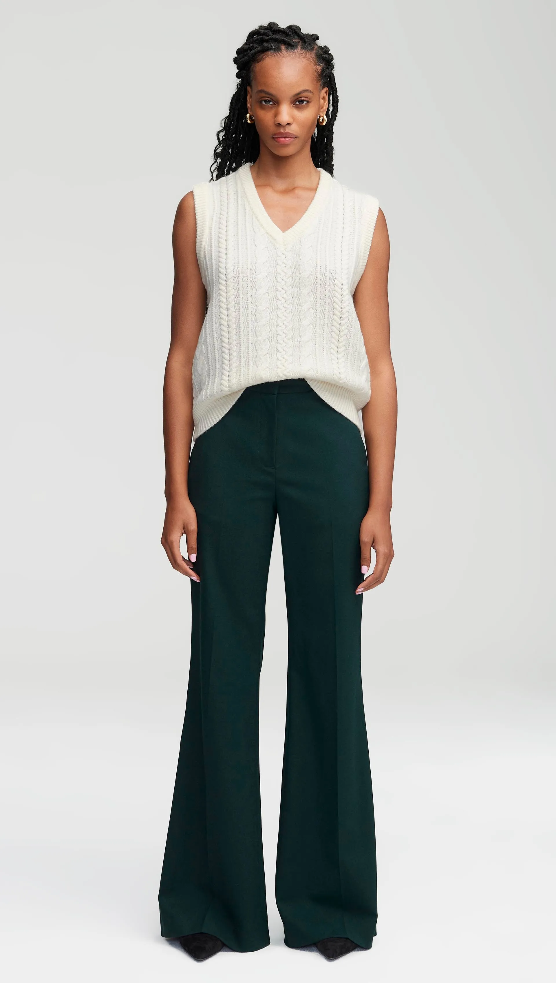 Cable Boyfriend Vest in Merino Wool | Cream