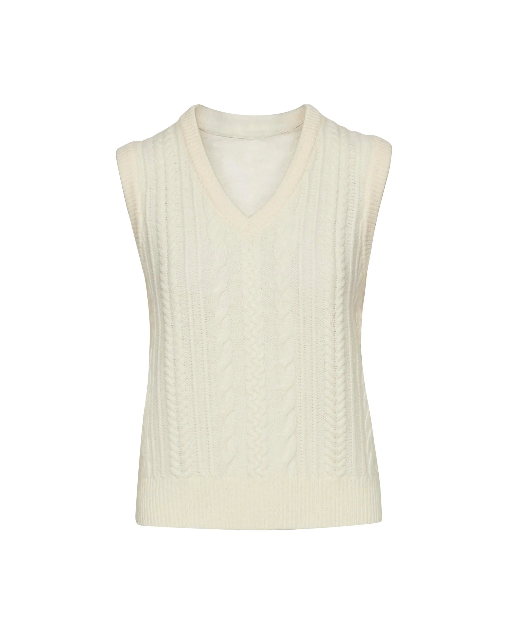 Cable Boyfriend Vest in Merino Wool | Cream