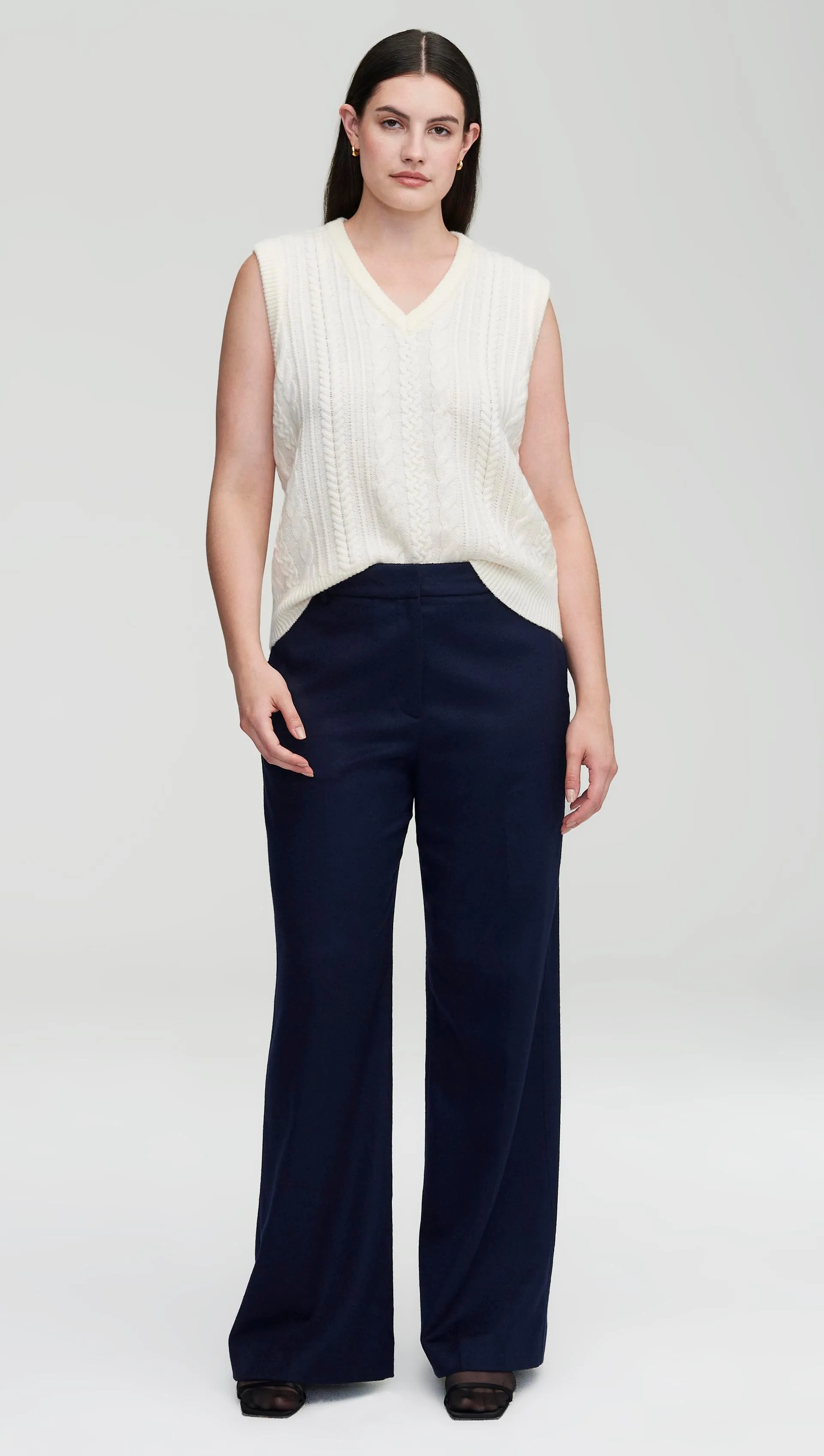 Cable Boyfriend Vest in Merino Wool | Cream