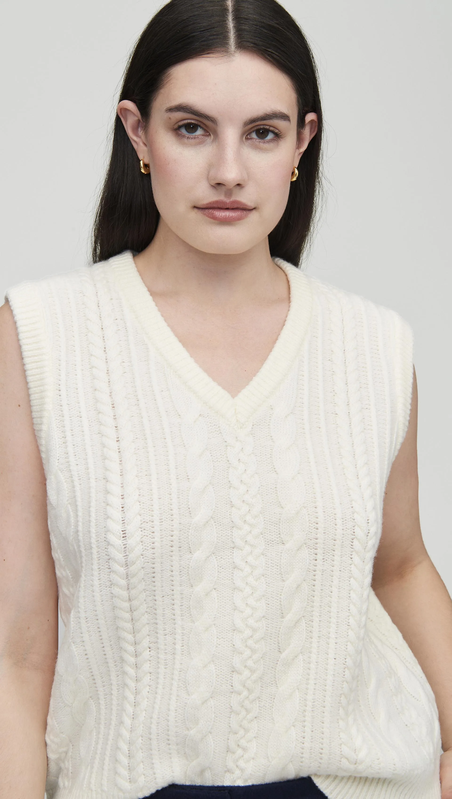 Cable Boyfriend Vest in Merino Wool | Cream