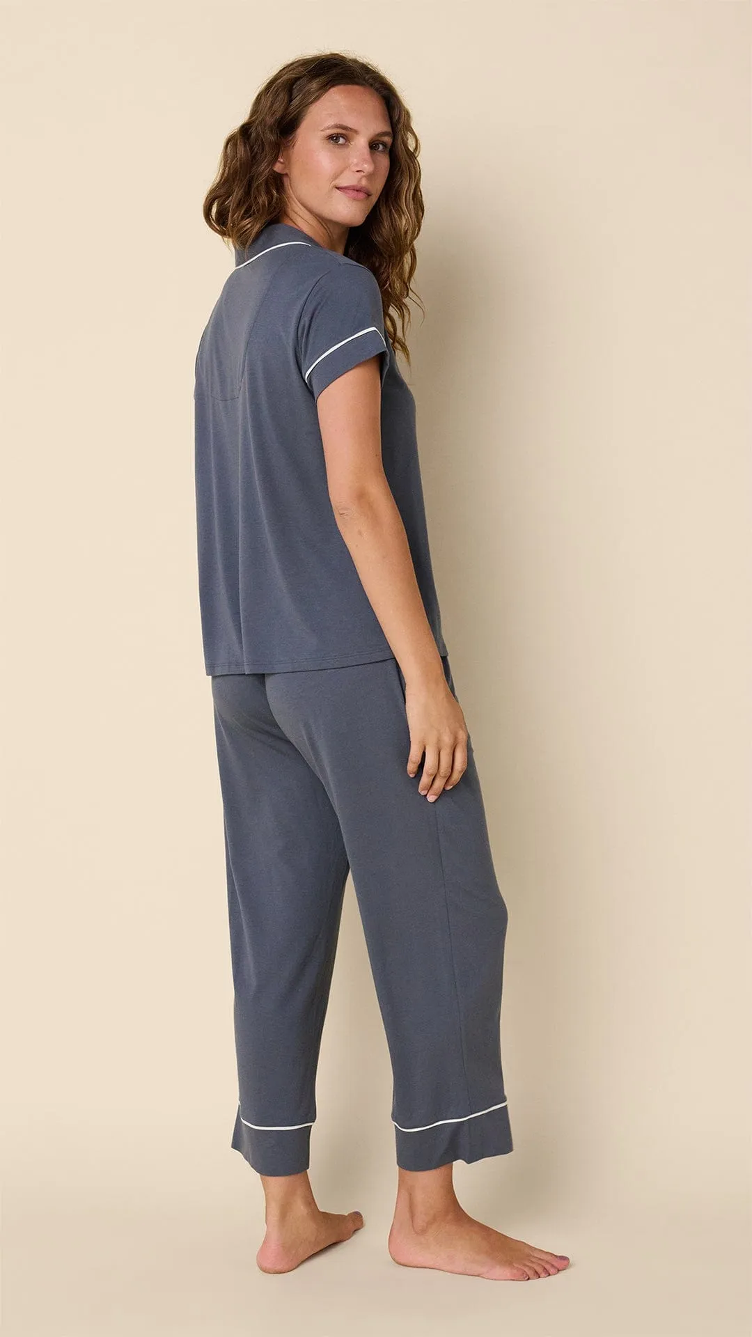 Classic Pima Knit Capri Set - Steel Blue