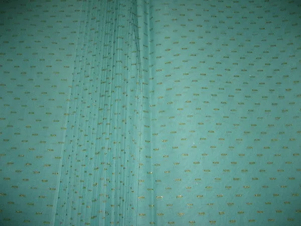 Cotton organdy floral printed fabric Aqua Blue Color