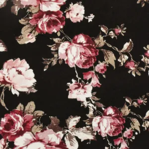 Dark Maroon-Black-Multi Floral Printed Stretch Rayon Jersey Knit Fabric