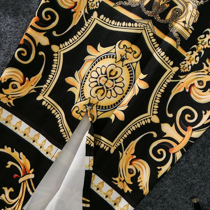 European Chic Women Print Pencil Skirt High Stretch Abstract Pattern