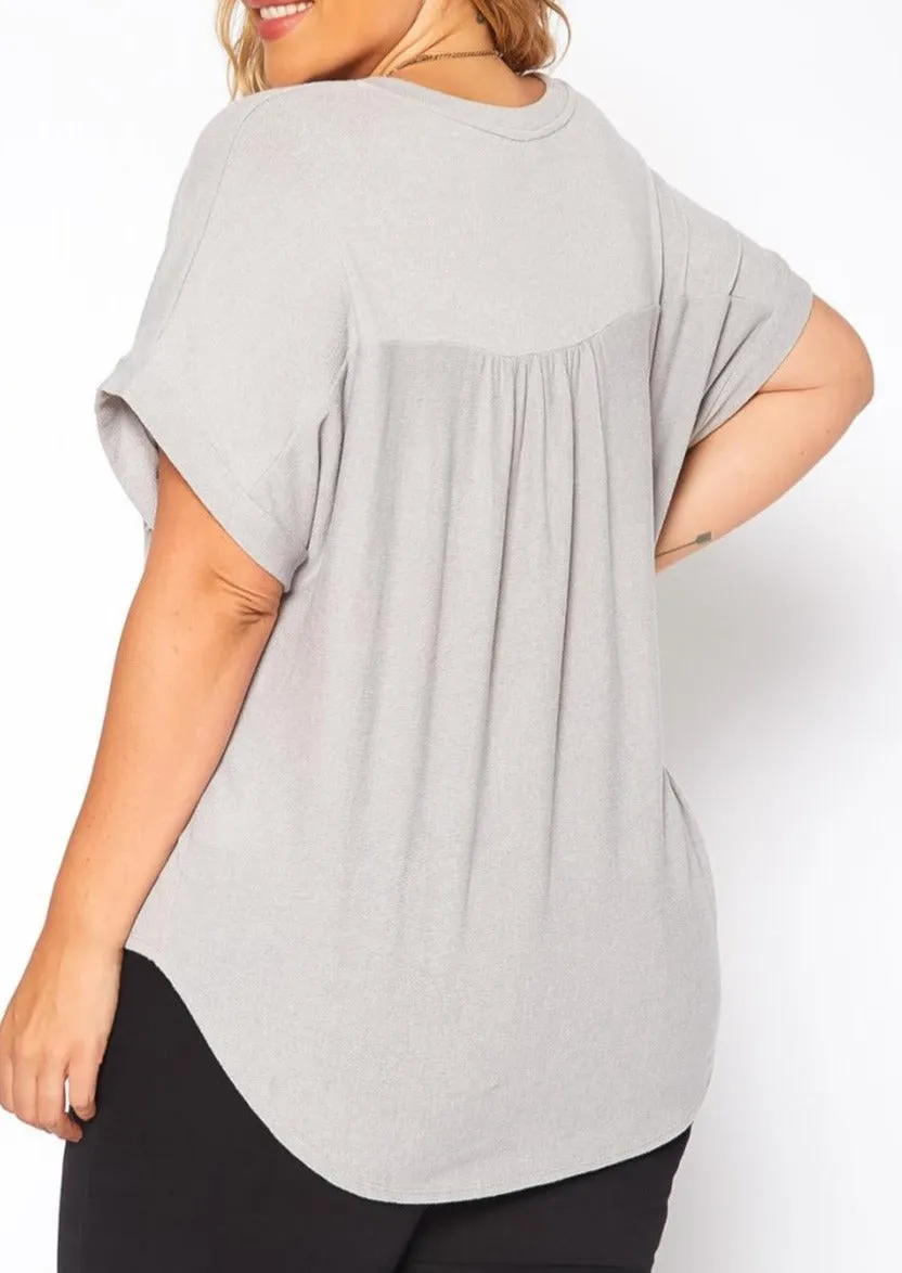 Hi Curvy Plus Size Leopard Pocket Hem V Neck Shirt