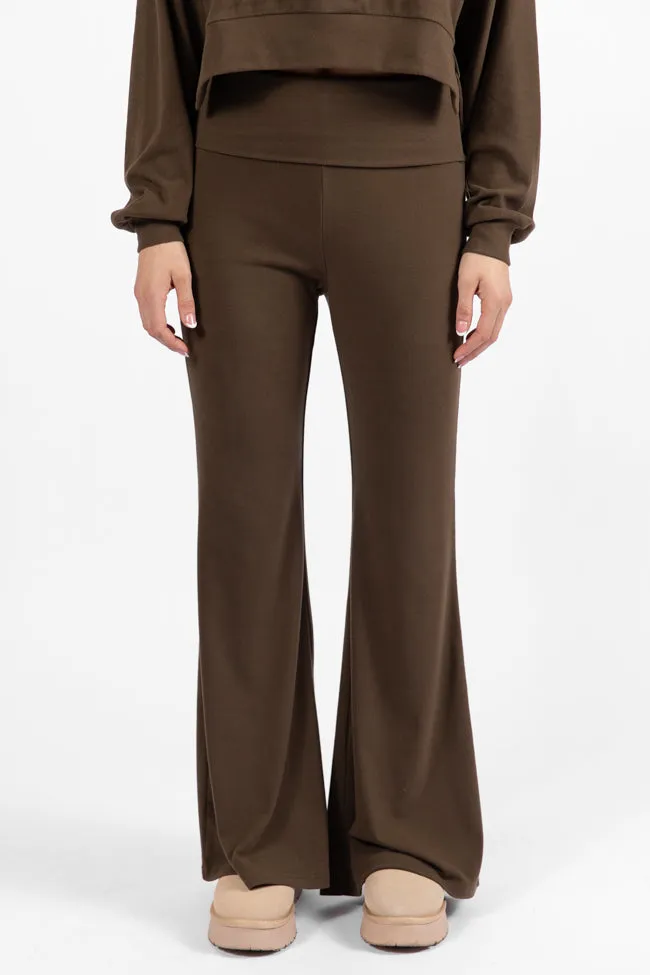In A Dream Brown Foldover Band Super Soft Flare Pants