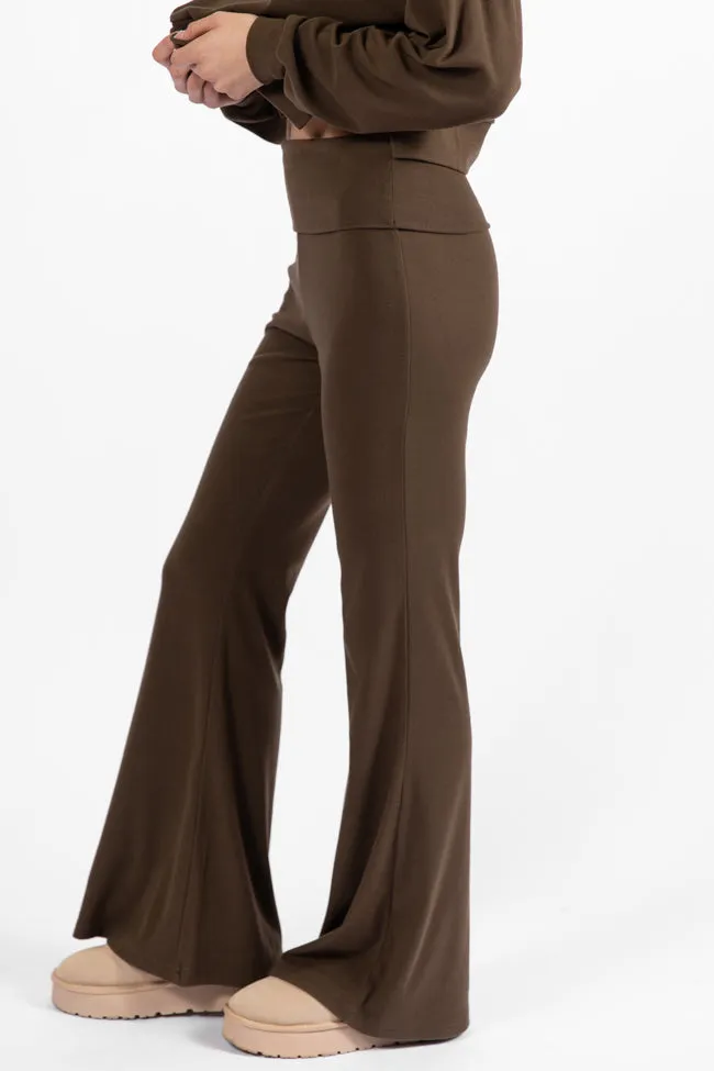 In A Dream Brown Foldover Band Super Soft Flare Pants