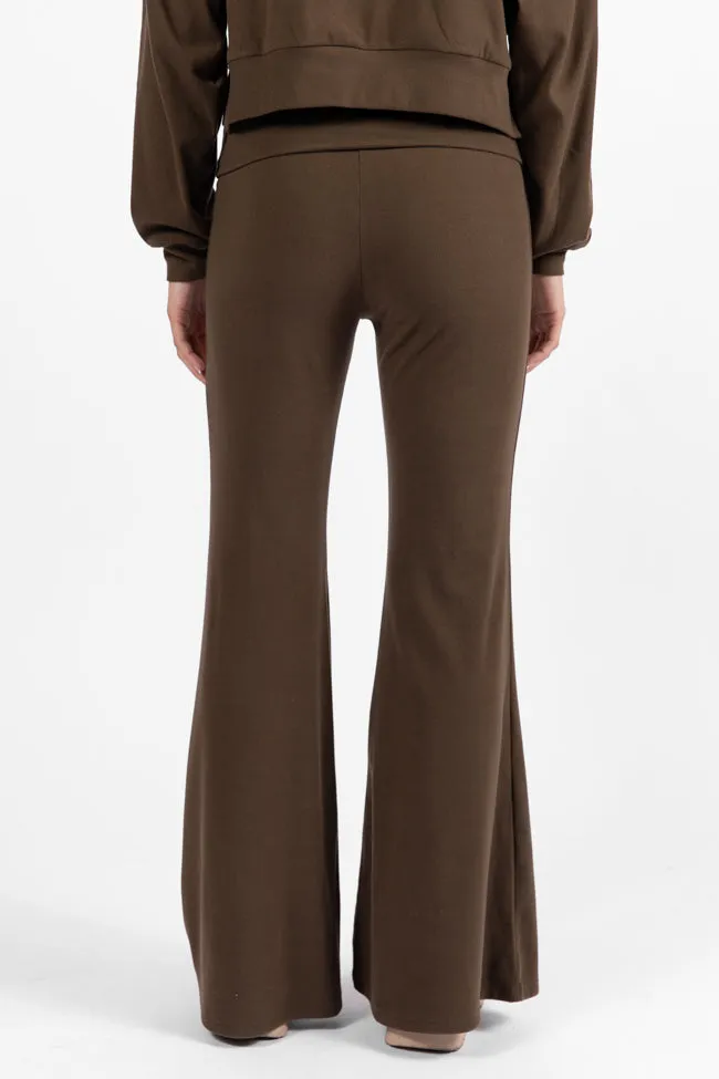 In A Dream Brown Foldover Band Super Soft Flare Pants