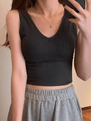 Joskaa Rib V Neck Cropped Tank Top