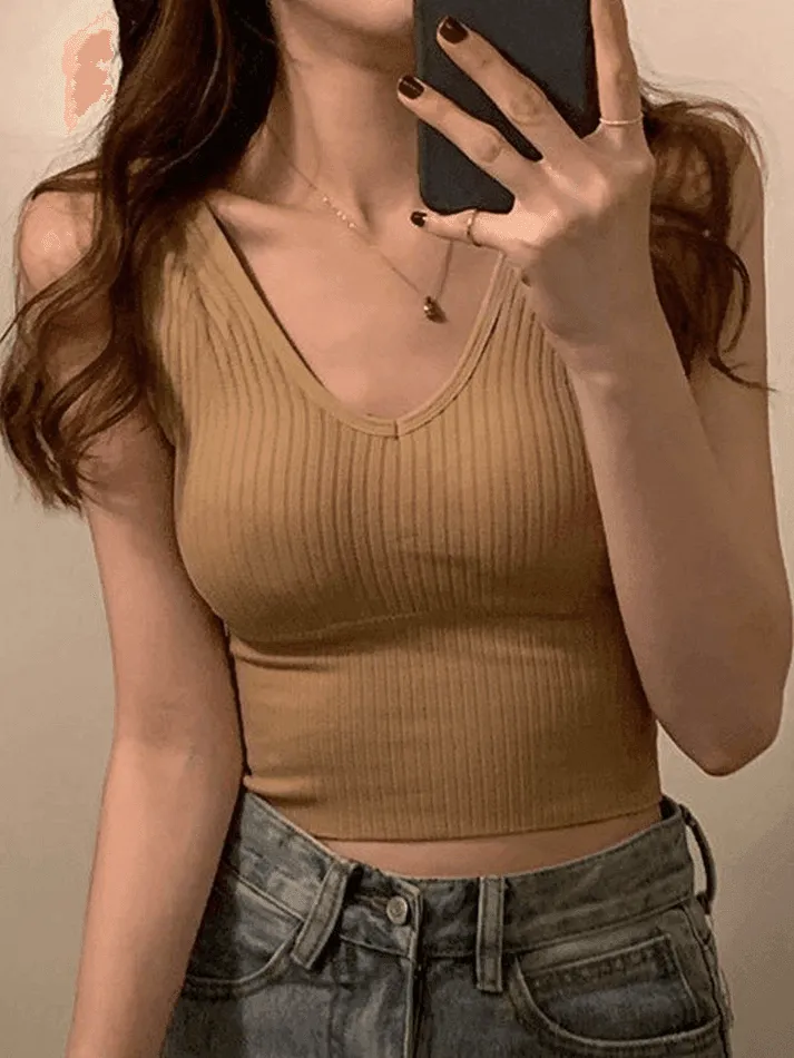 Joskaa Rib V Neck Cropped Tank Top