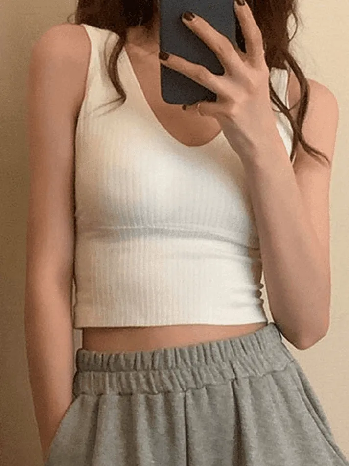 Joskaa Rib V Neck Cropped Tank Top