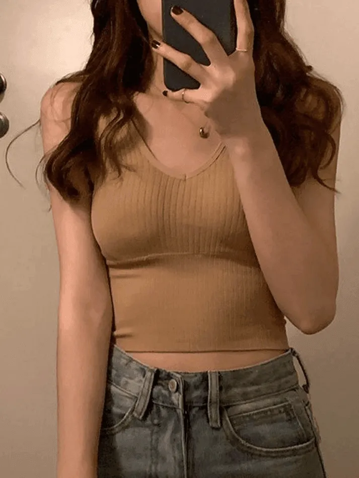 Joskaa Rib V Neck Cropped Tank Top