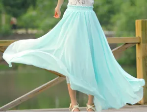 Korean All-Matching Fairy Dress Maxi Chiffon Flare Skirt Solid Colored Korea Trendy Beach Skirt