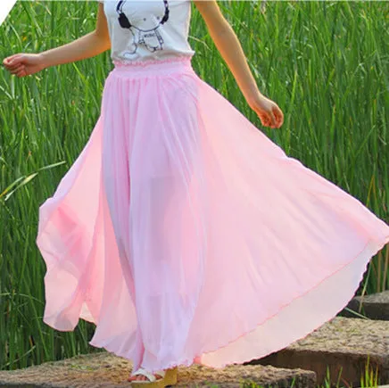 Korean All-Matching Fairy Dress Maxi Chiffon Flare Skirt Solid Colored Korea Trendy Beach Skirt