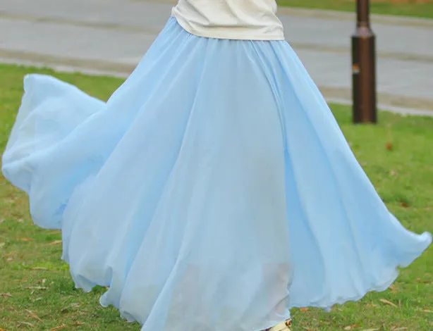 Korean All-Matching Fairy Dress Maxi Chiffon Flare Skirt Solid Colored Korea Trendy Beach Skirt