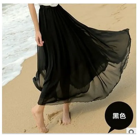 Korean All-Matching Fairy Dress Maxi Chiffon Flare Skirt Solid Colored Korea Trendy Beach Skirt
