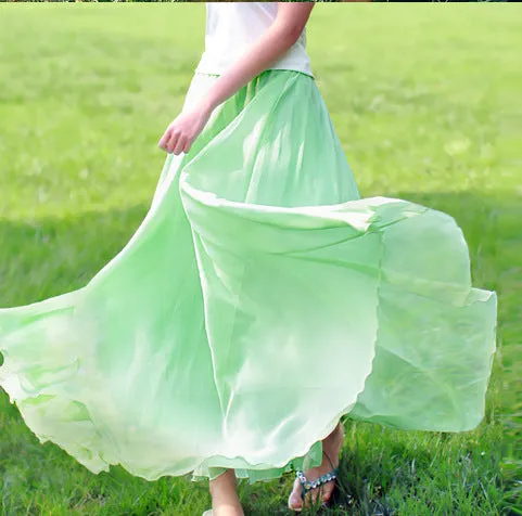 Korean All-Matching Fairy Dress Maxi Chiffon Flare Skirt Solid Colored Korea Trendy Beach Skirt