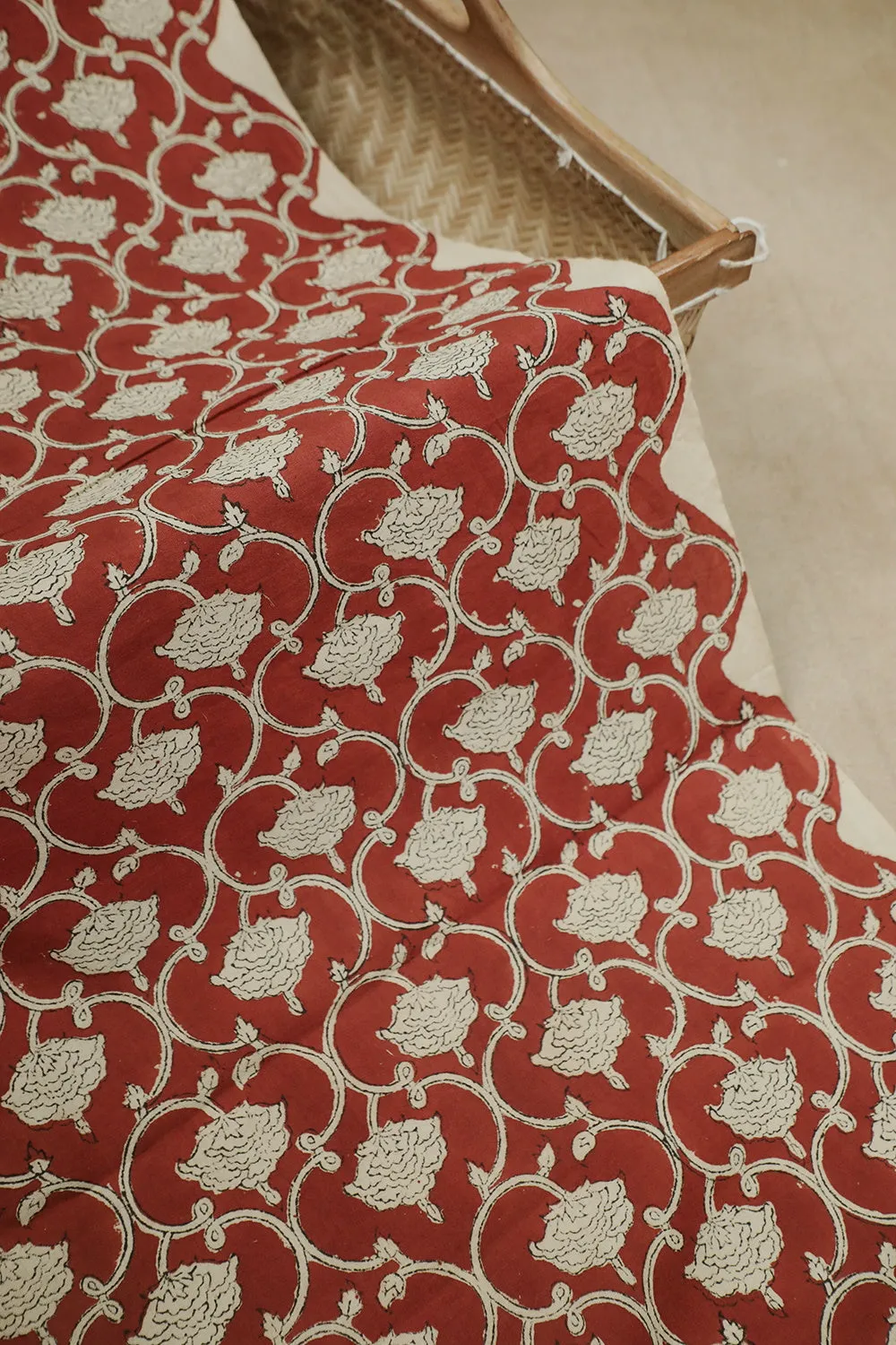 Maroon with Intricate Design Bagru Cotton Fabric