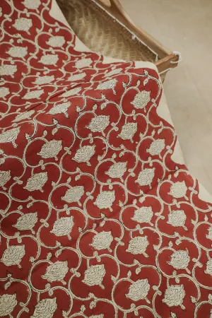Maroon with Intricate Design Bagru Cotton Fabric