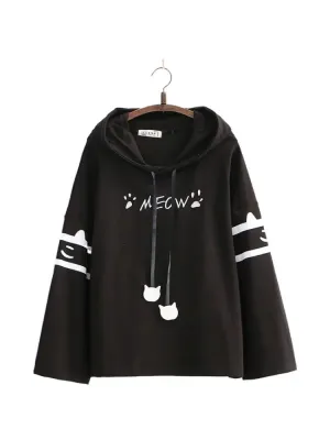Metaversmall Women's Hooded Sweatshirt Letter Print Drawstring Cotton Hoodies Autumn Winter Long Sleeve Harakuju Pullover Tracksuits