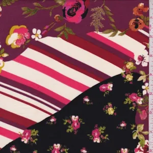 Mulberry/Black Floral Patchwork Crepe Fabric